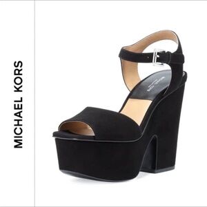 Michael Kors Collection Harley Platform Sandal Chunky Heels Black Suede Size 7.5